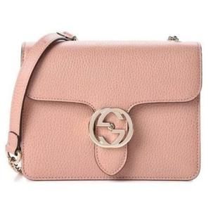 Gucci Pink Dollar Calfskin Interlocking G Leather Shoulder Bag Handbag Italy NEW